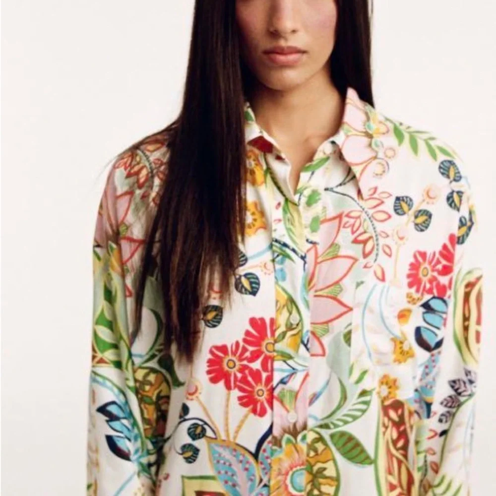 Zara Multicolor Floral Romper Playsuit Viscose Linen Whimsical Colorful size S - Picture 3 of 13